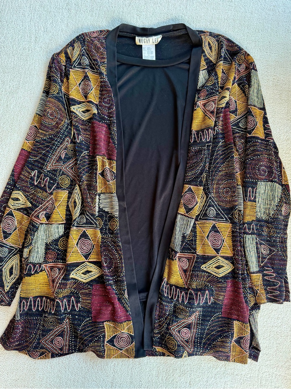 Vintage Megan Lee 26WP Plus Petite Embroidered Jacket Top Abstract Geometric